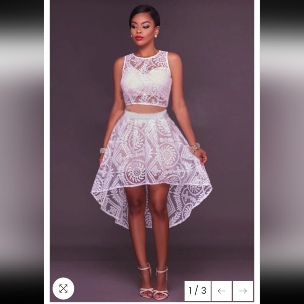 Chic White Lace Skirt Set